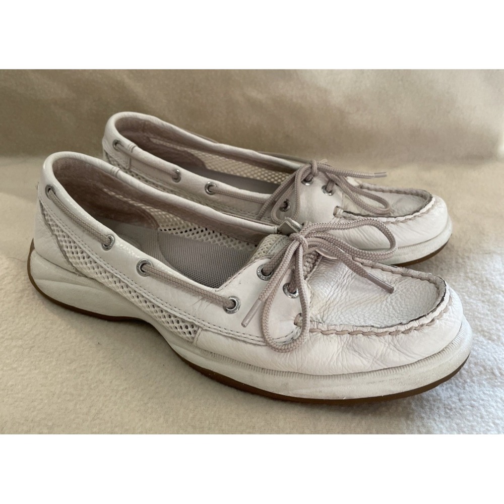 Sperry Boat Shoes Womens 9 White Leather Loafers Top Sider Nautical Classic